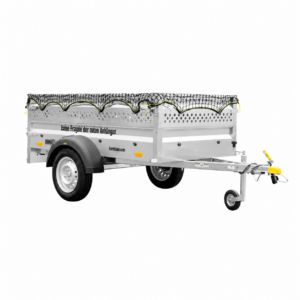 Humbaur Steely Projektanhänger 750 kg ungebremst – 2050 × 1095 × 600 mm – Lochblechaufsatz, Netz und Stützrad